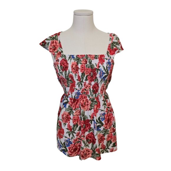 Floral Peplum Top Plus Size Red Pink White Stretchy Cute Ruffle Beach Sz XL - Picture 1 of 9